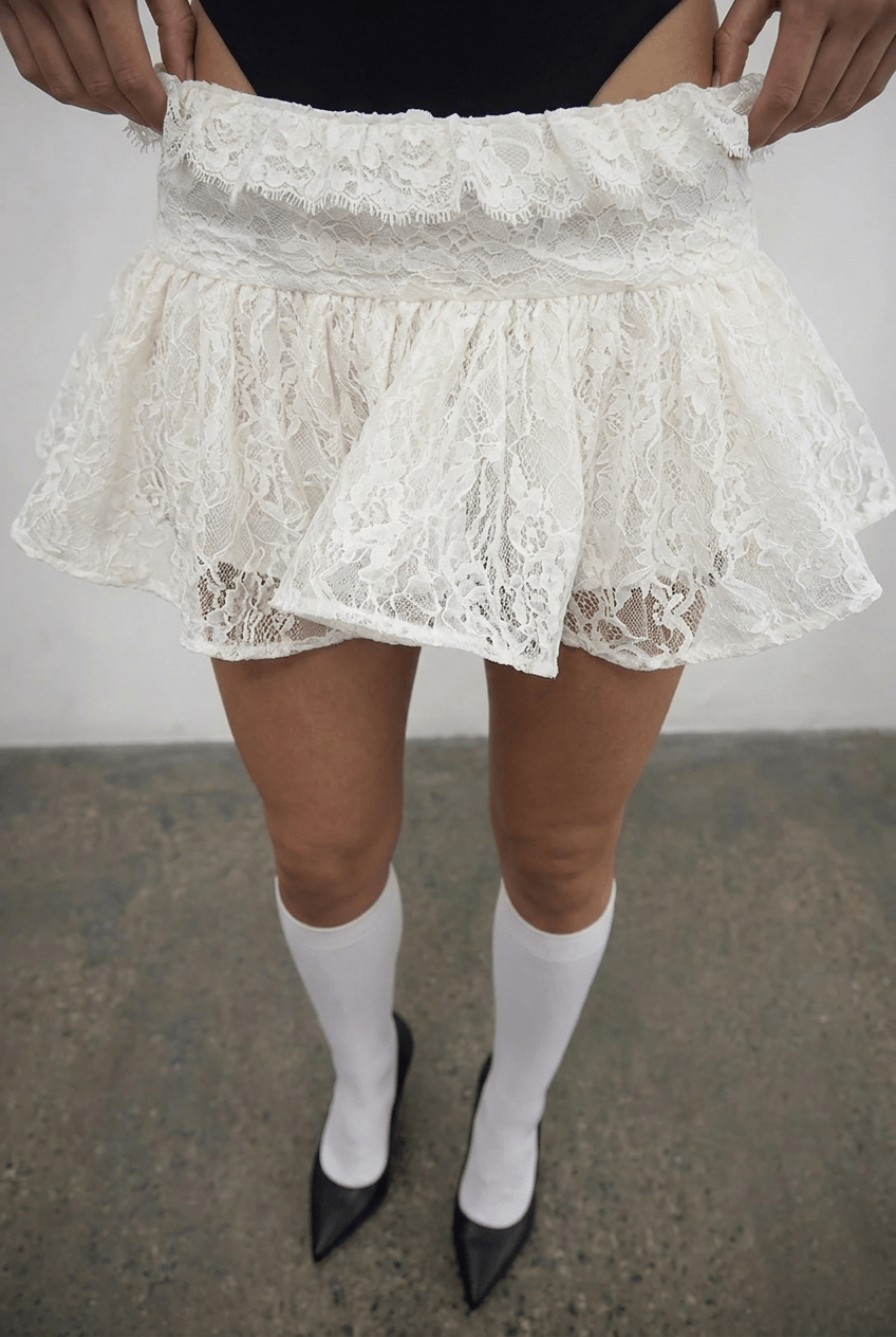 White Lace Flounce Skort - BEEGLEE