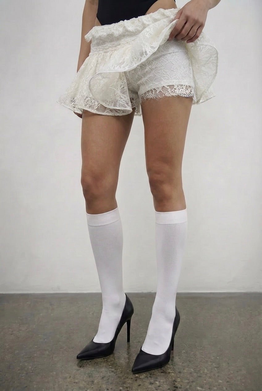 White Lace Flounce Skort - BEEGLEE