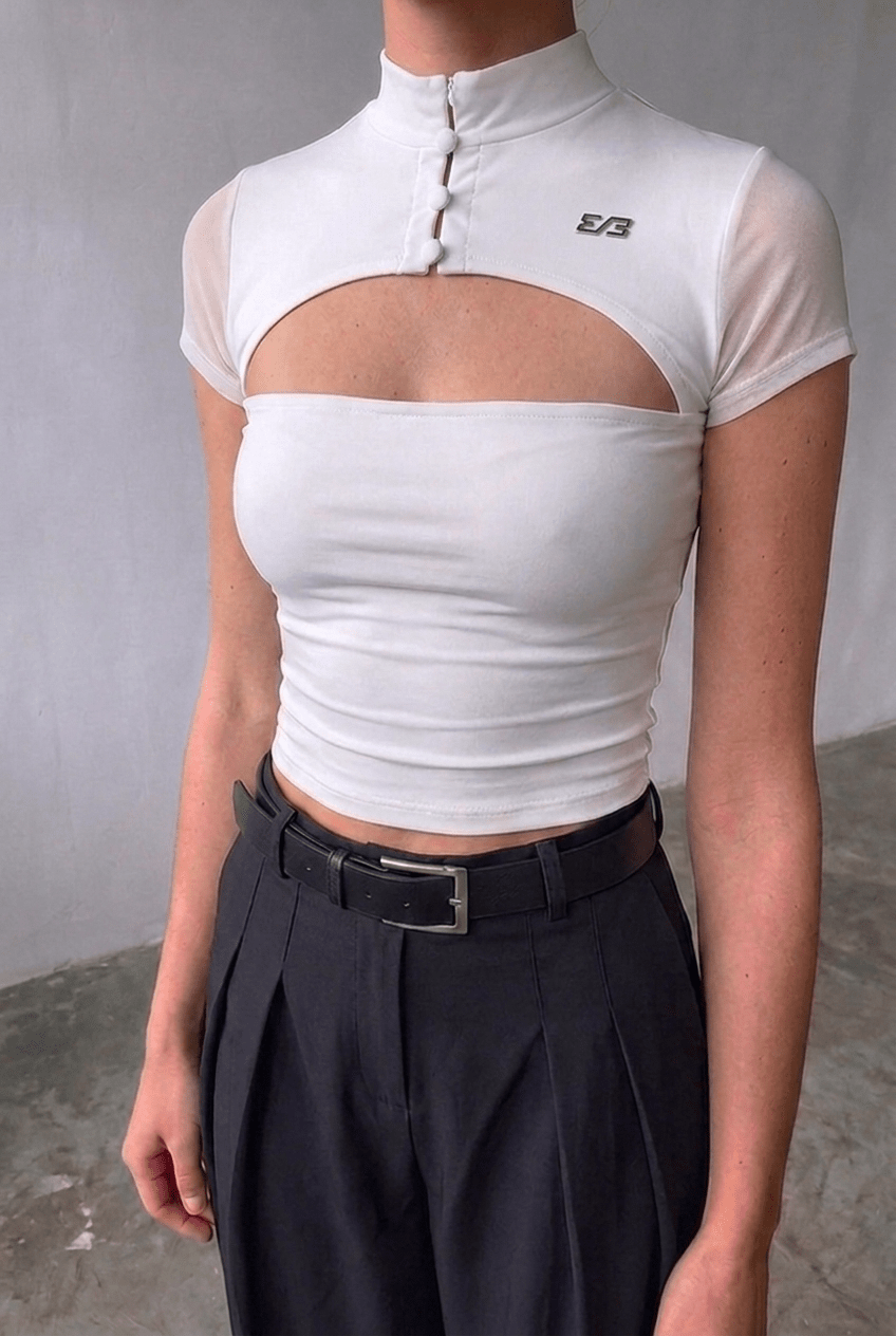White Mesh Shrug Top - BEEGLEE