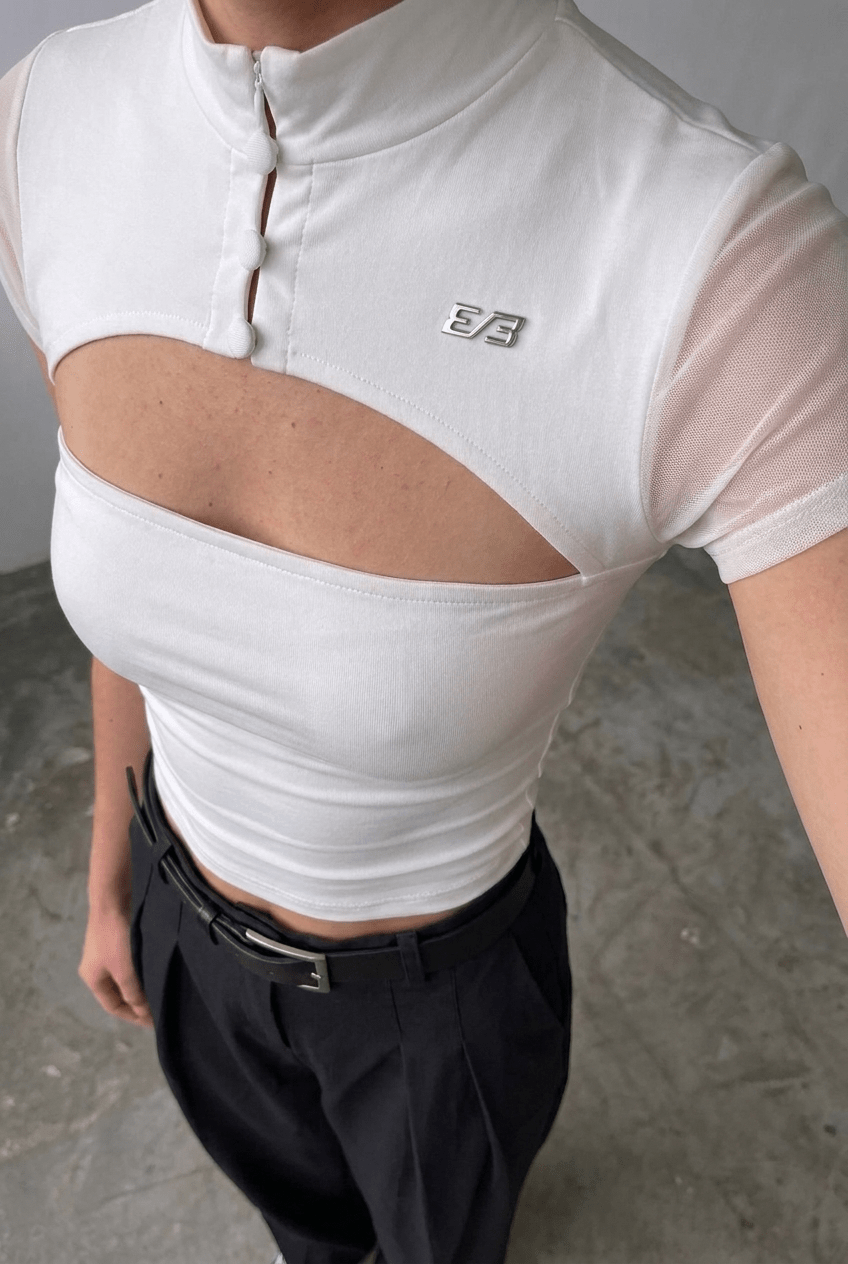 White Mesh Shrug Top - BEEGLEE
