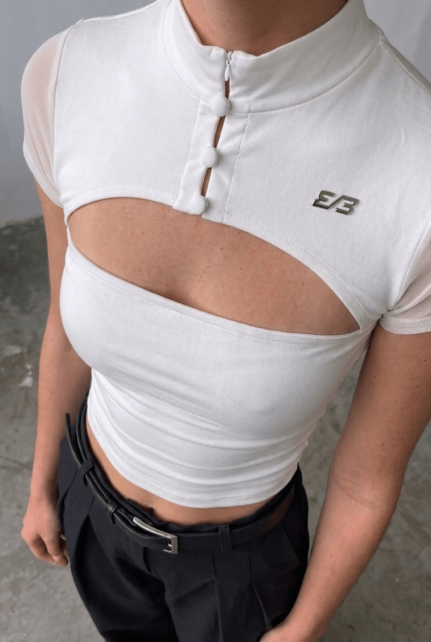 White Mesh Shrug Top - BEEGLEE