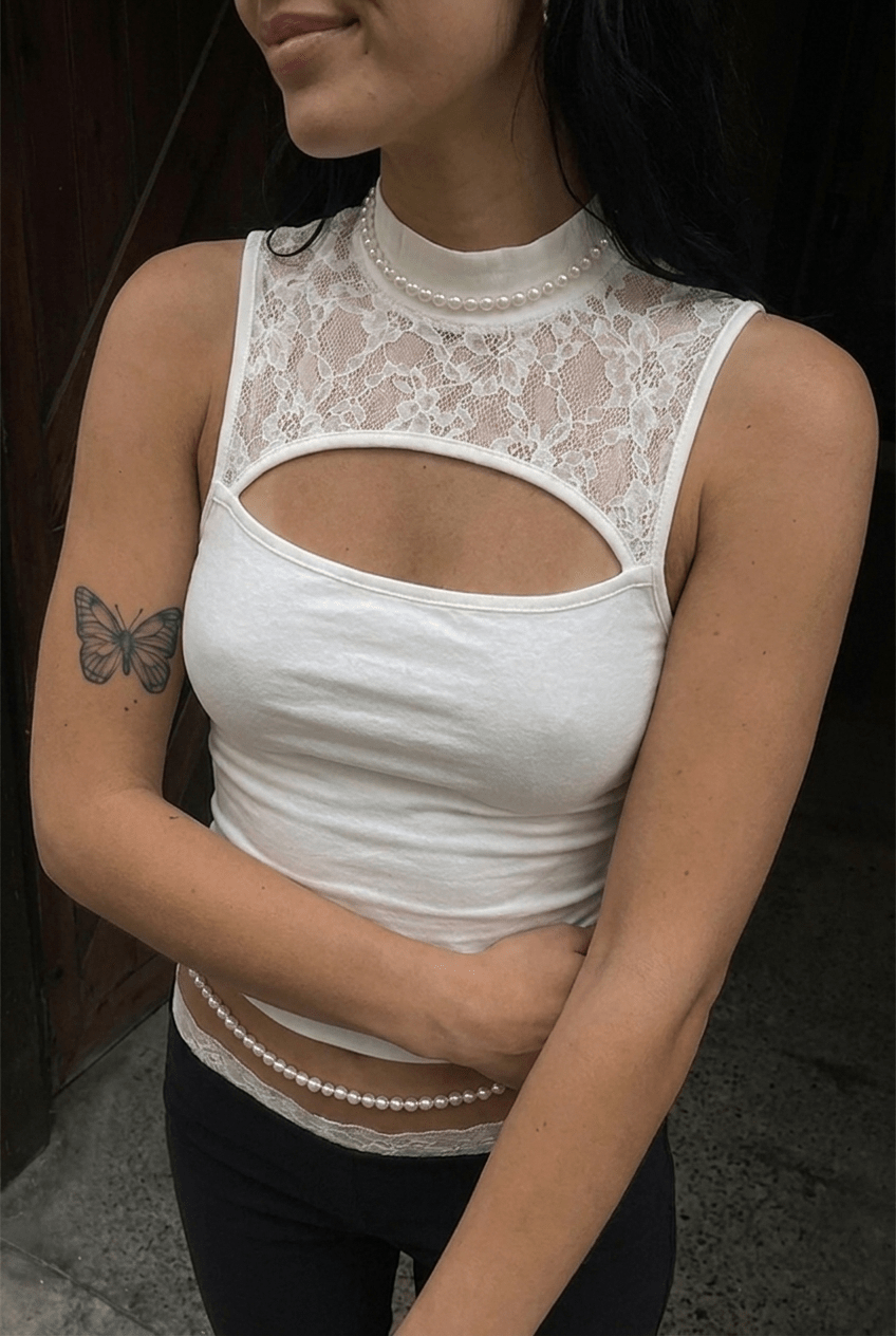 White Reversible Veil Top - BEEGLEE