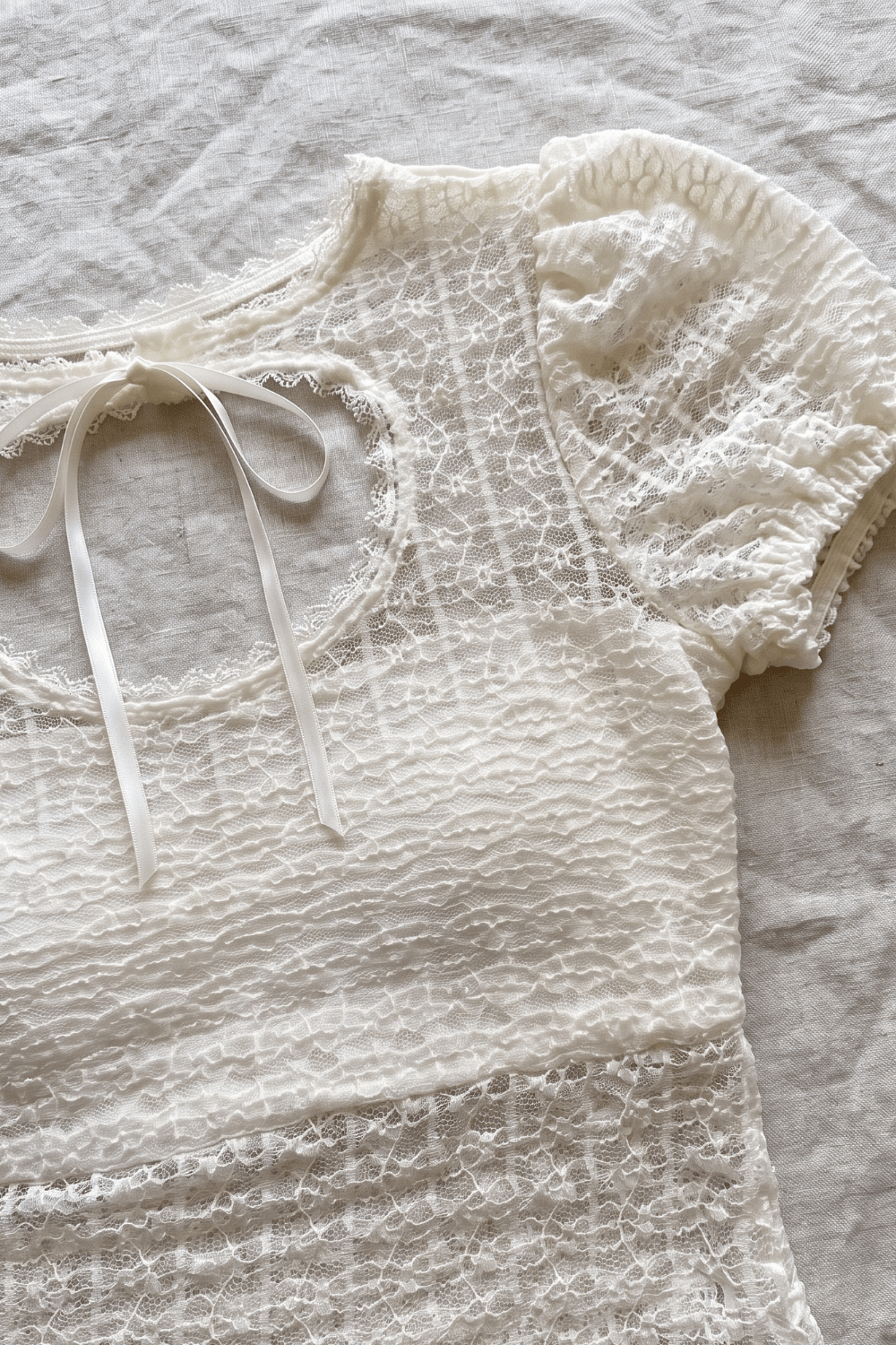 White Ribbon Keyhole Lace Top – image 7