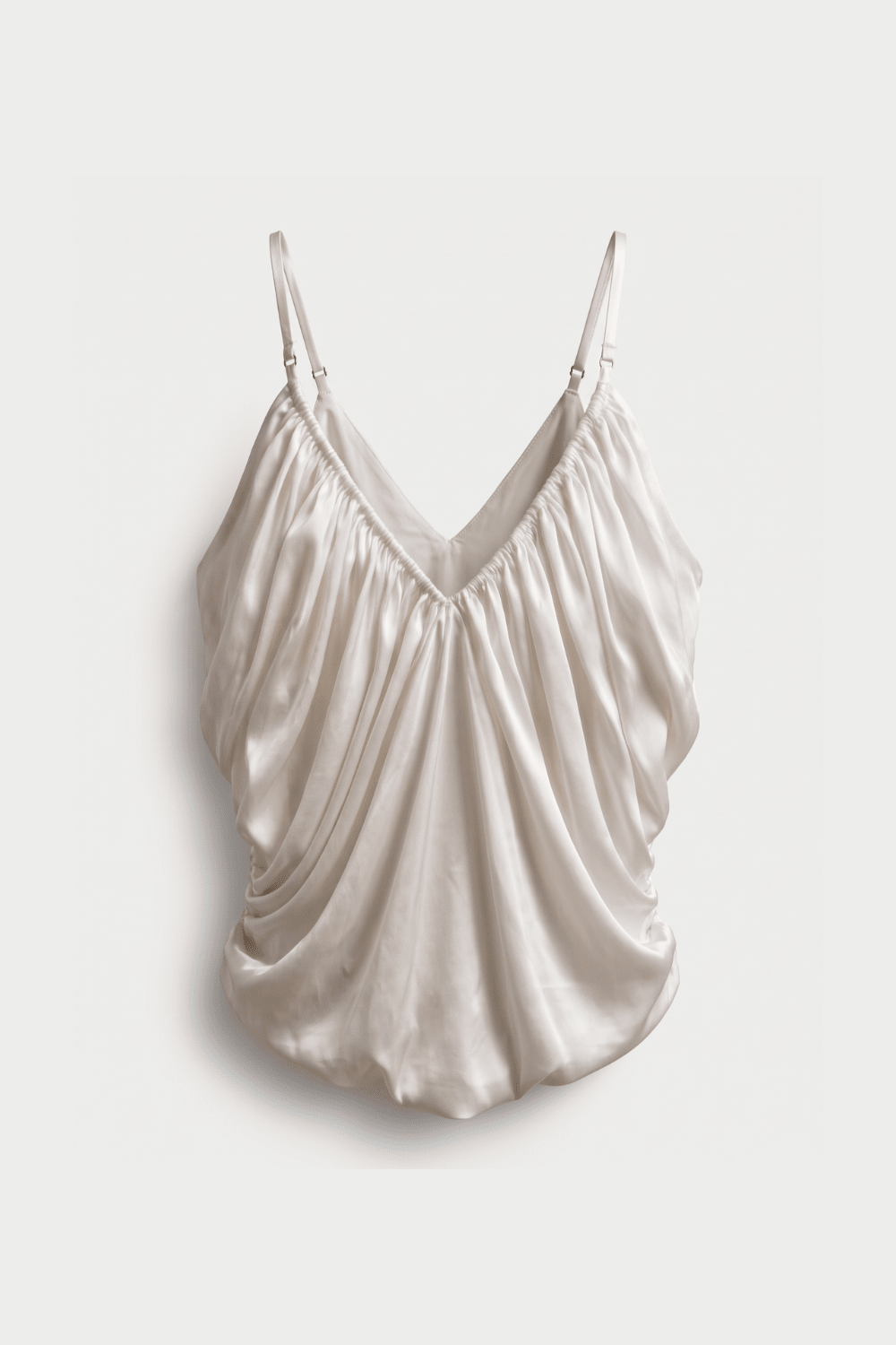 White Ruched Satin Cami Top - BEEGLEE