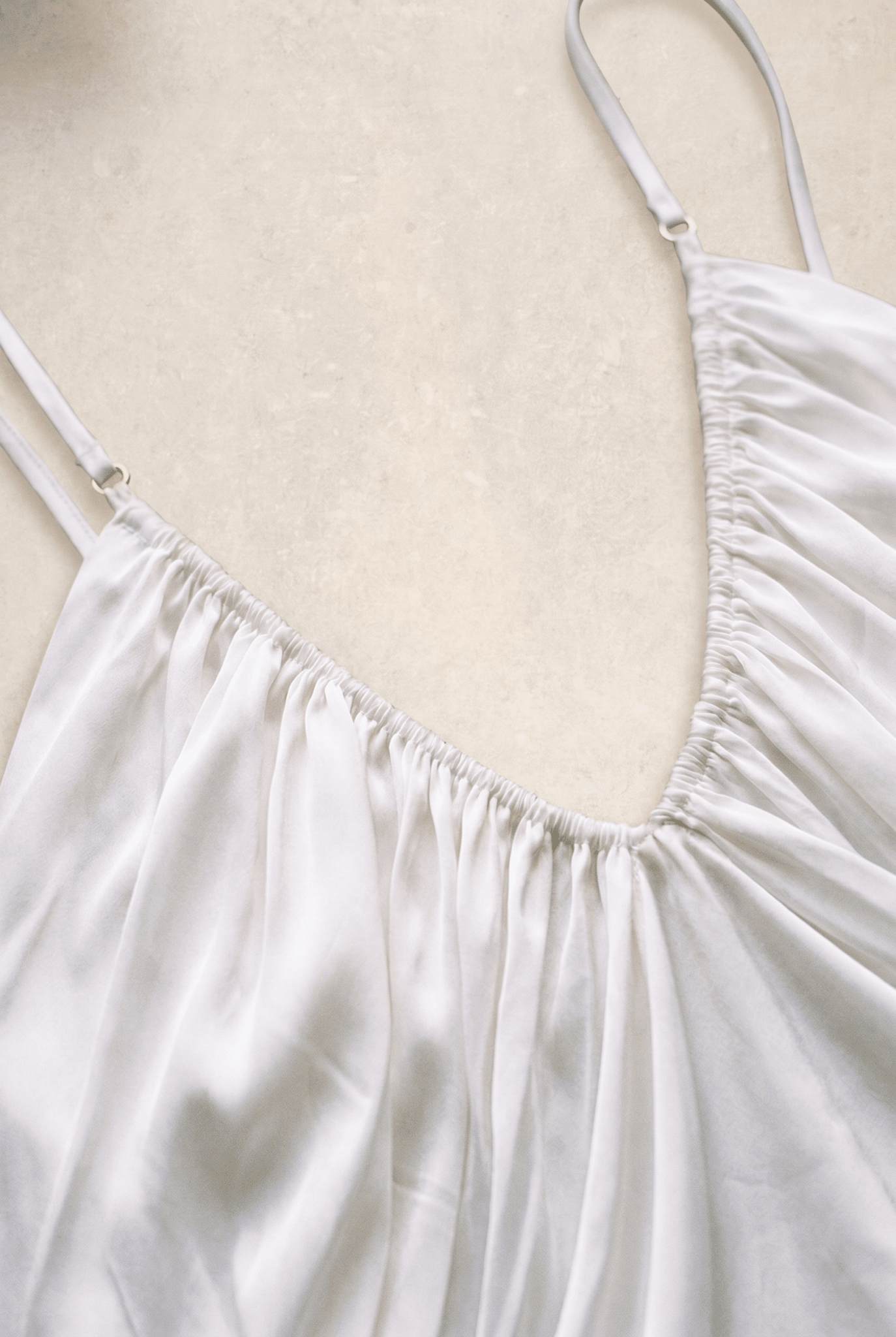 White Ruched Satin Cami Top - BEEGLEE