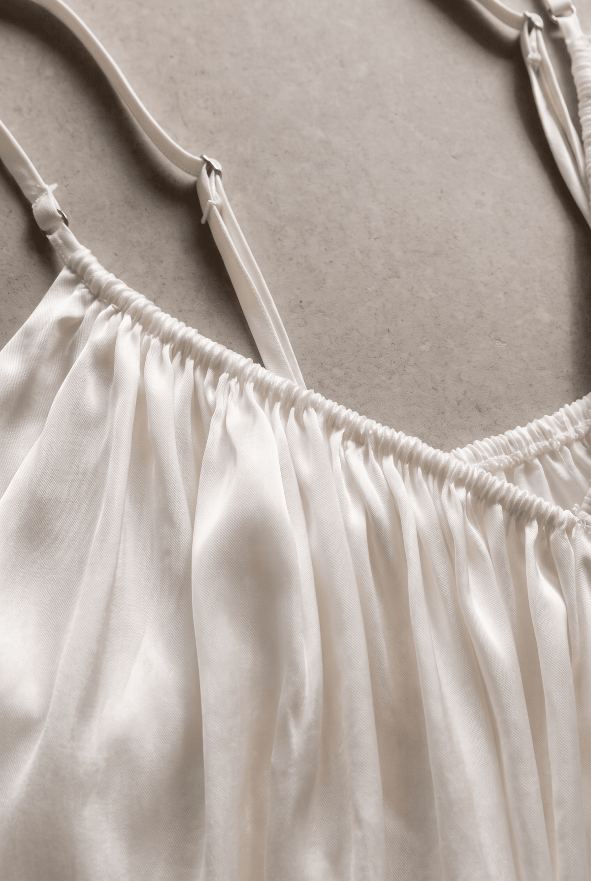 White Ruched Satin Cami Top - BEEGLEE