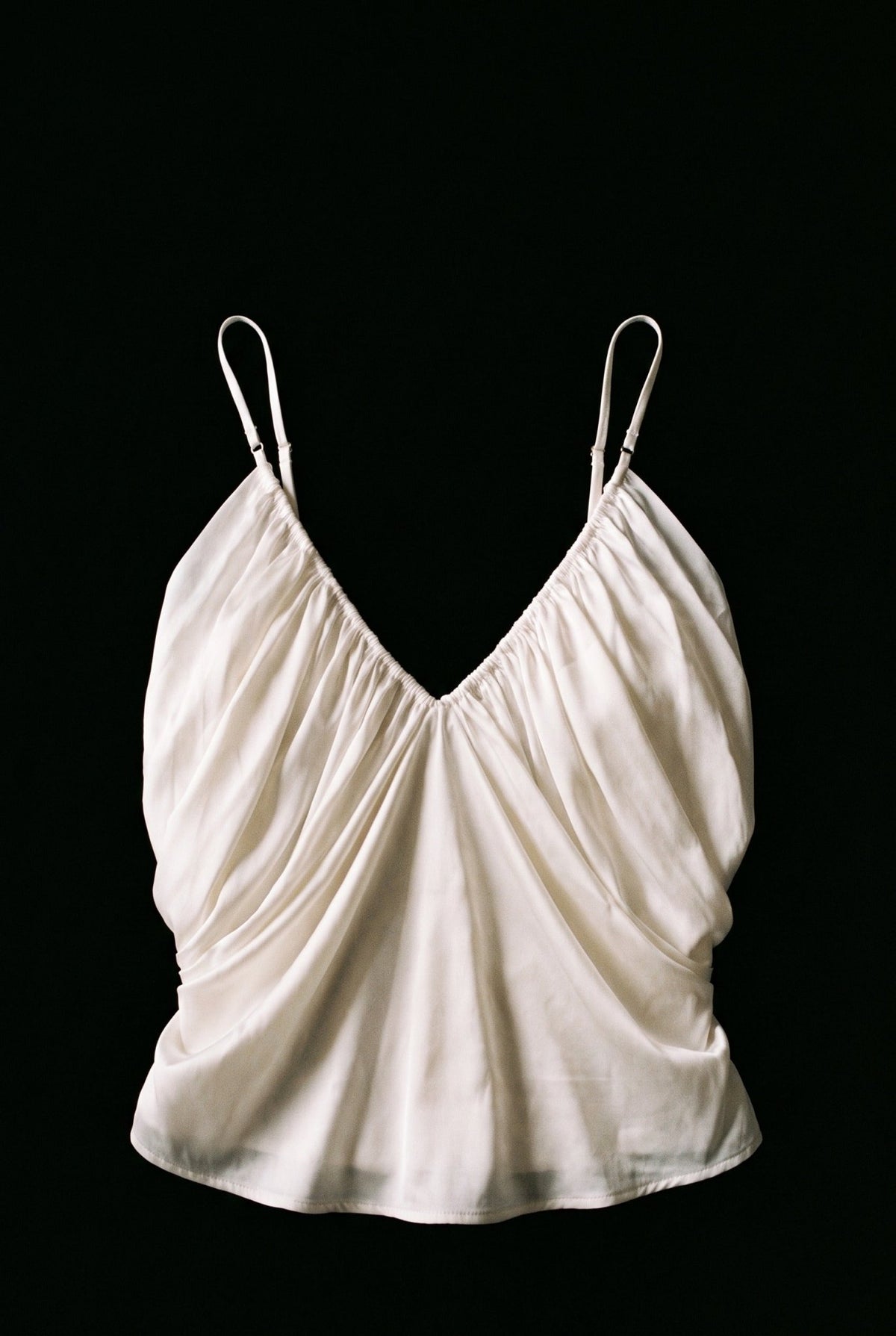 White Ruched Satin Cami Top - BEEGLEE