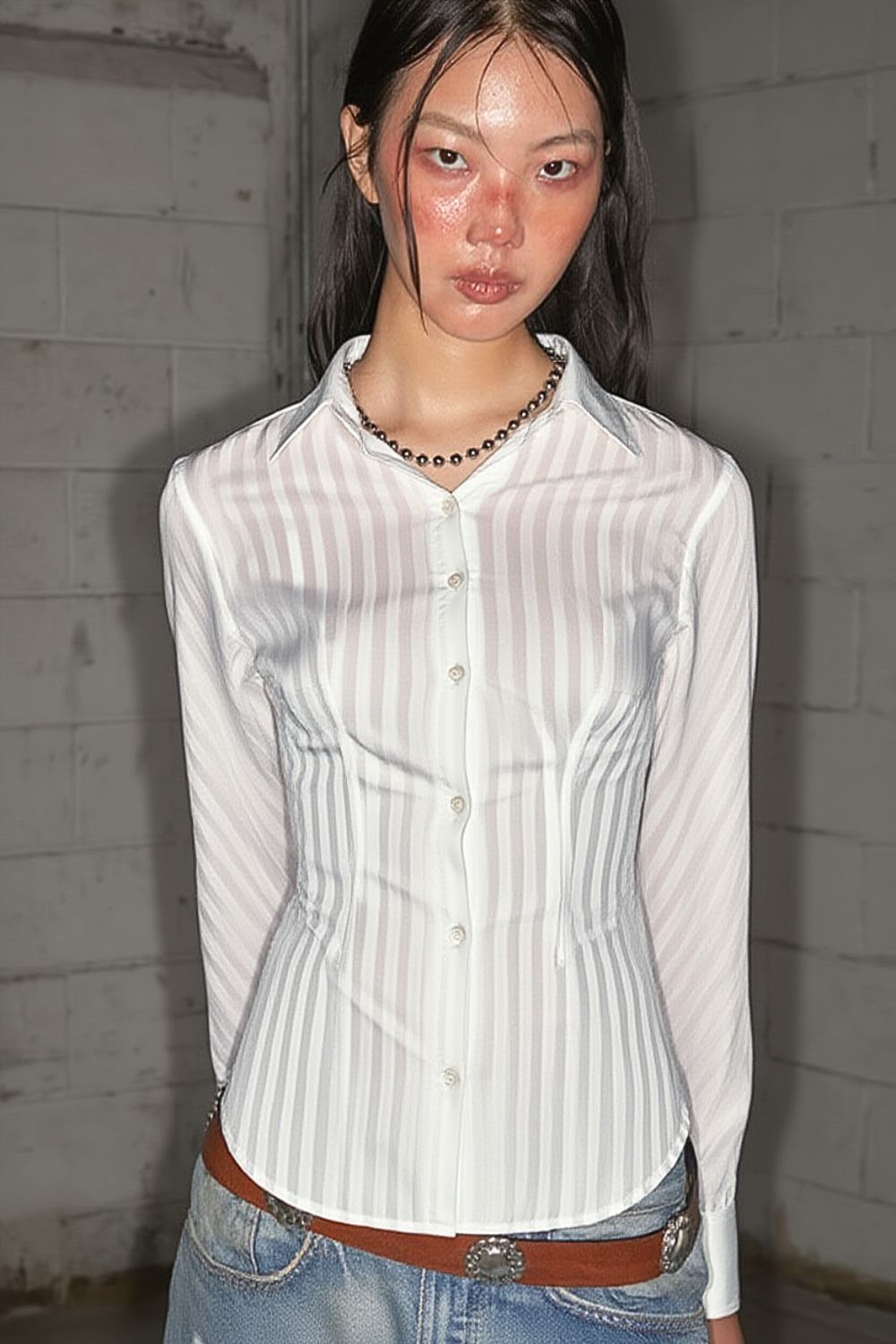 White Sheer Back - Tie Shirt - BEEGLEE