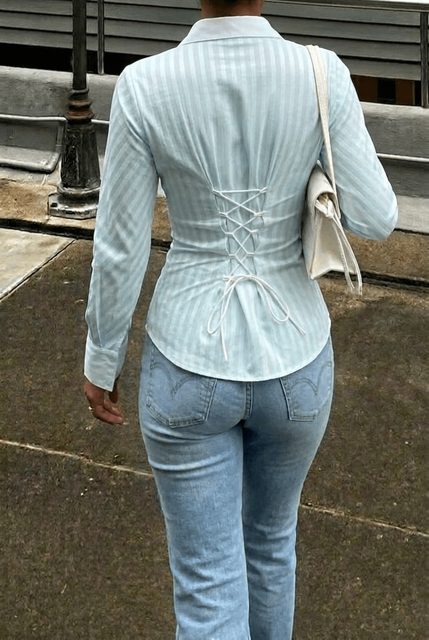White Sheer Back - Tie Shirt - BEEGLEE