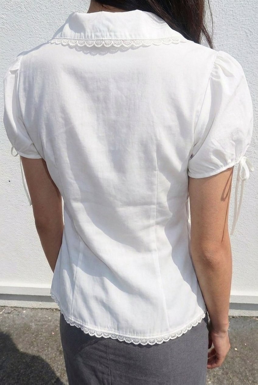 White Shirred Lace Blouse - back with lace-trimmed collar