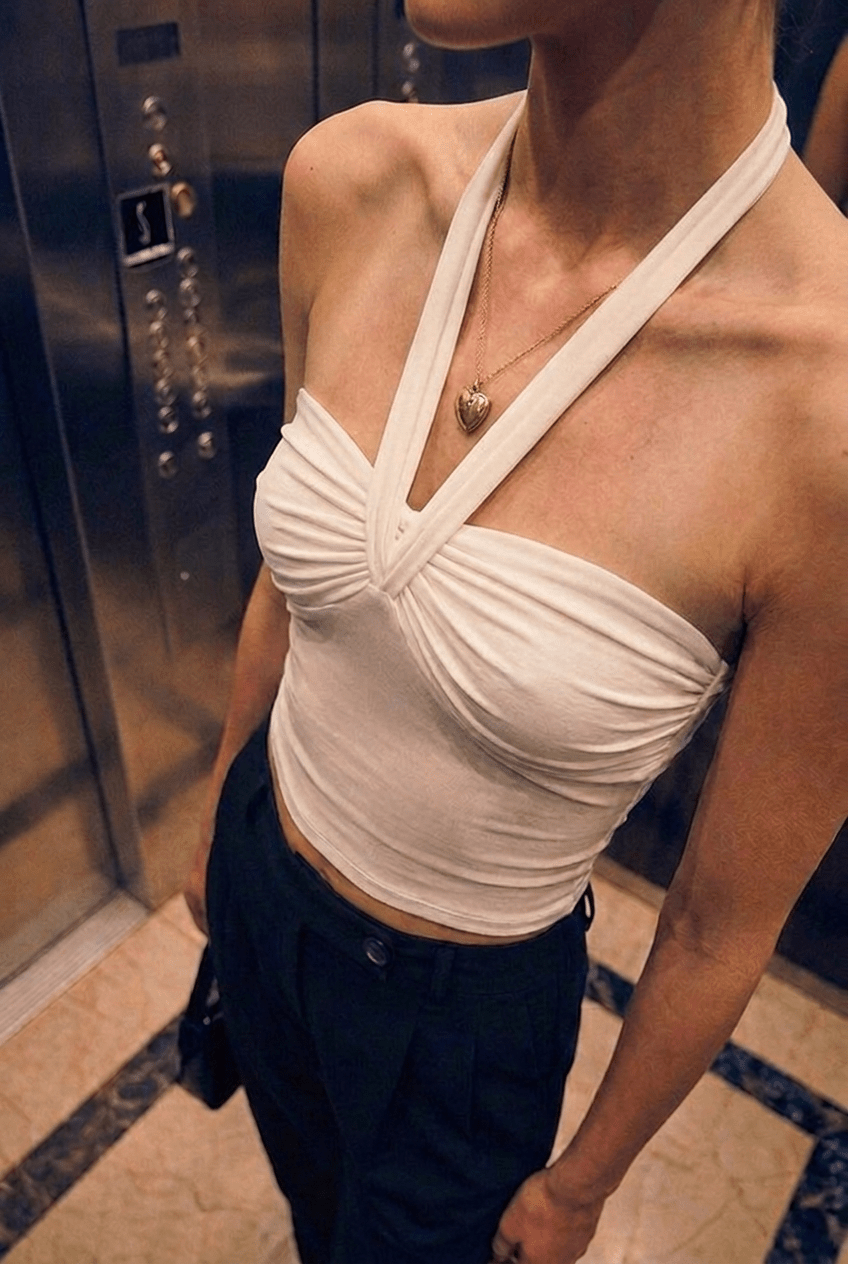 White Slinky Halter Top - BEEGLEE
