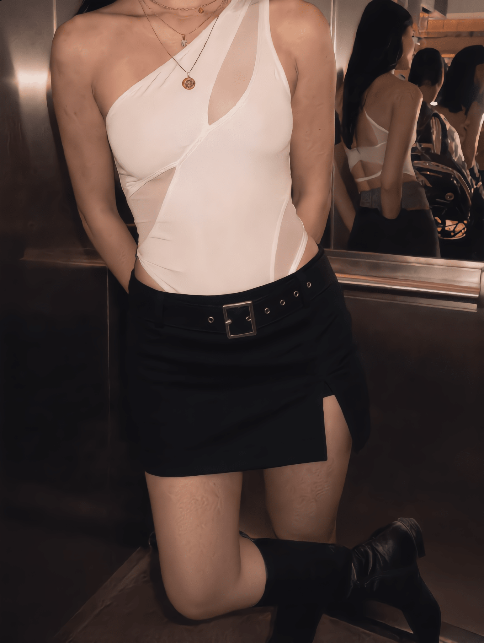 White Swirl Mesh Bodysuit - BEEGLEE