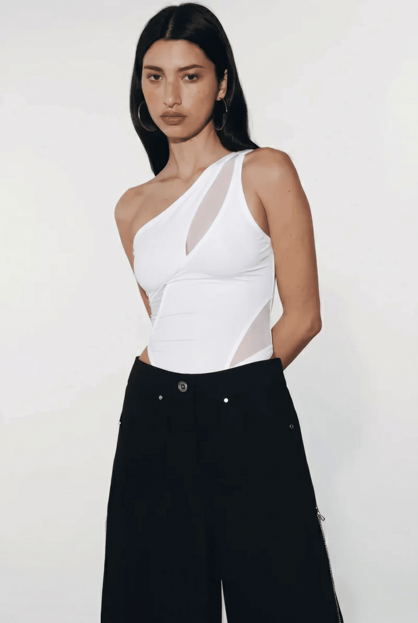 White Swirl Mesh Bodysuit - BEEGLEE