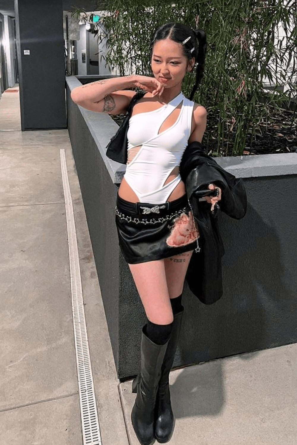 White Swirl Mesh Bodysuit - BEEGLEE