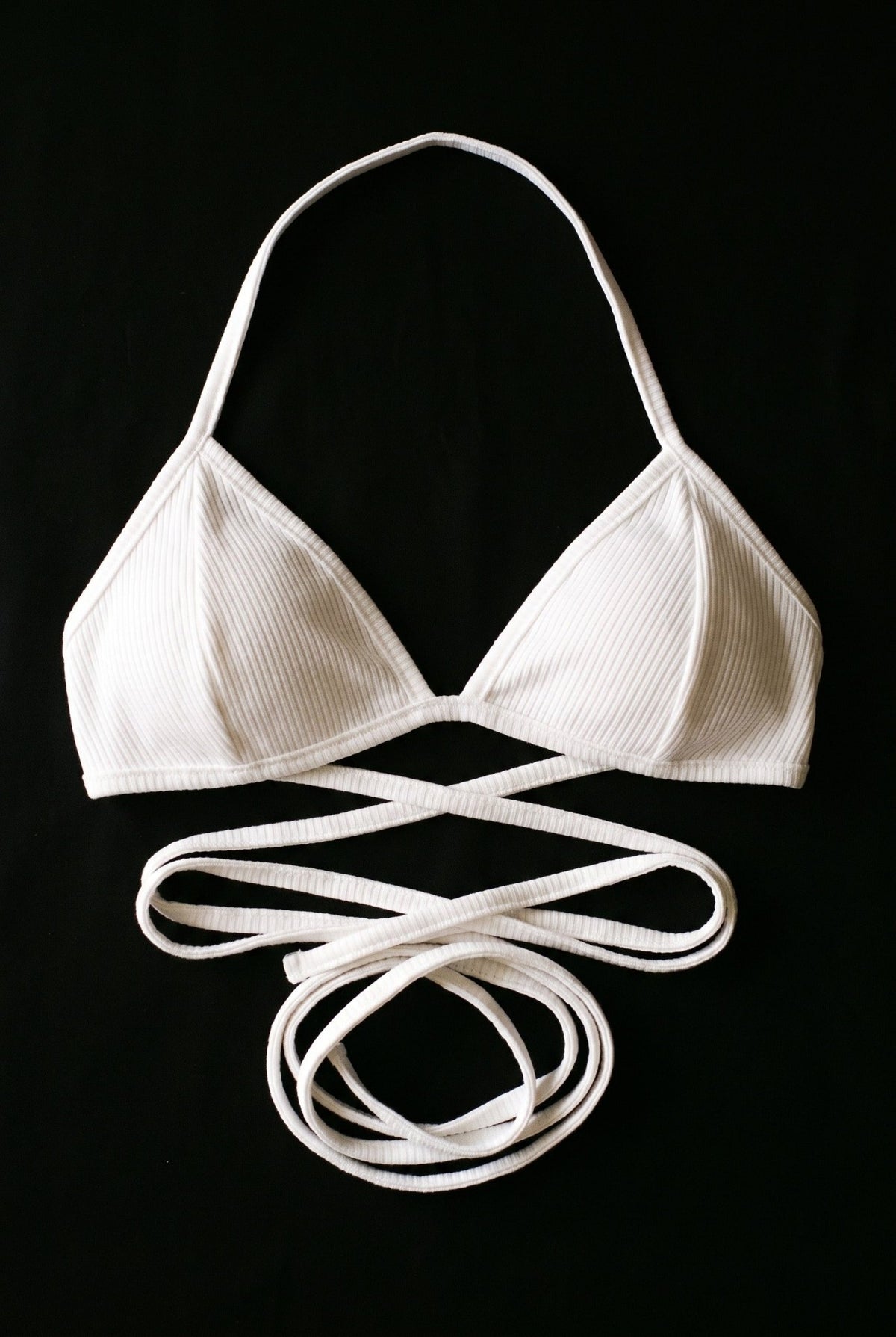 White Tie Up Rib Bralette - BEEGLEE