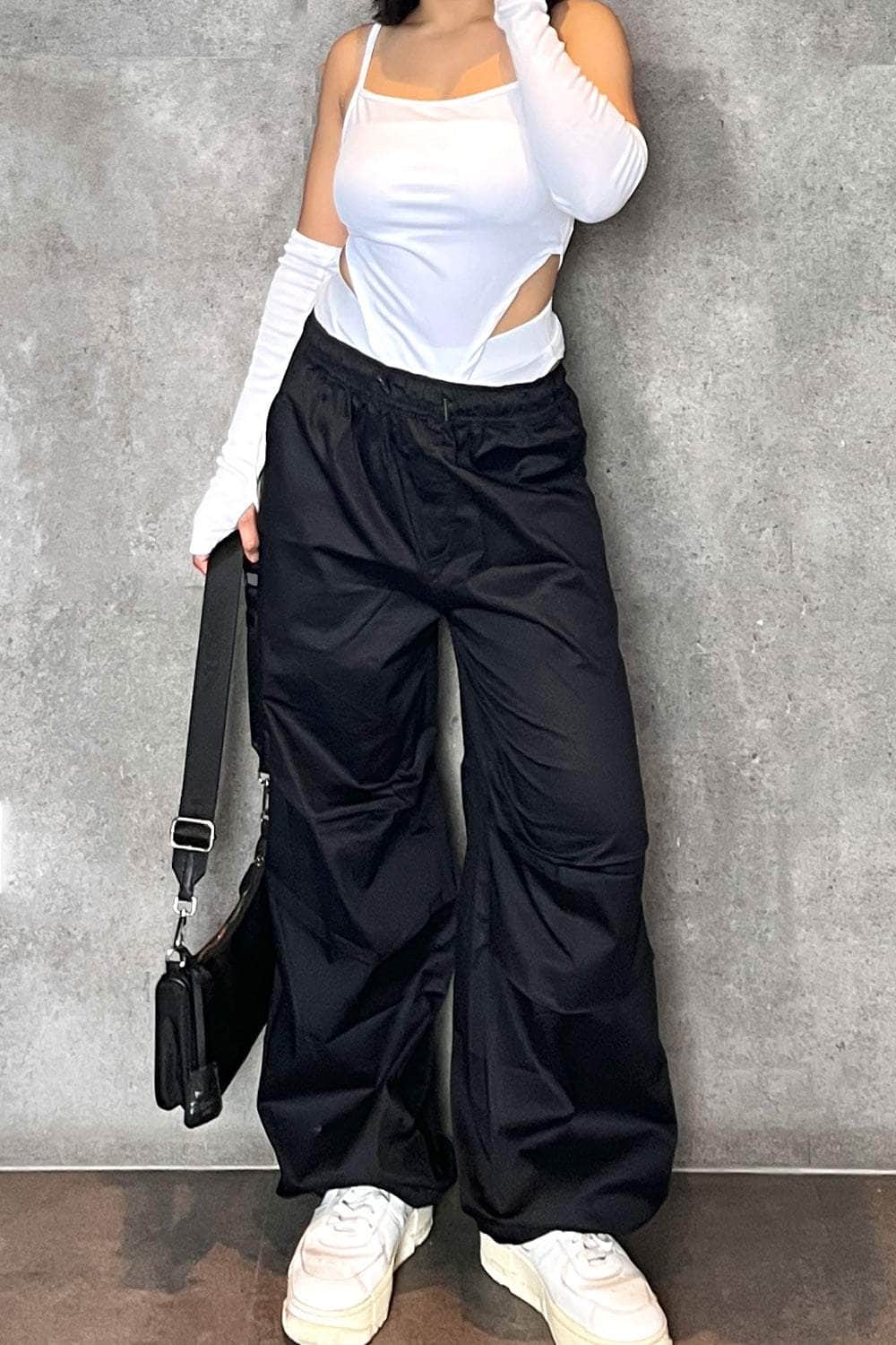 Amazon.co.jp: Women Parachute Pants Drawstring Loose Baggy Y2K Cargo Pants  Vintage Sweatpants Pants with Pockets (Color: Gray, Size: Large) :  Clothing, Shoes & Jewelry