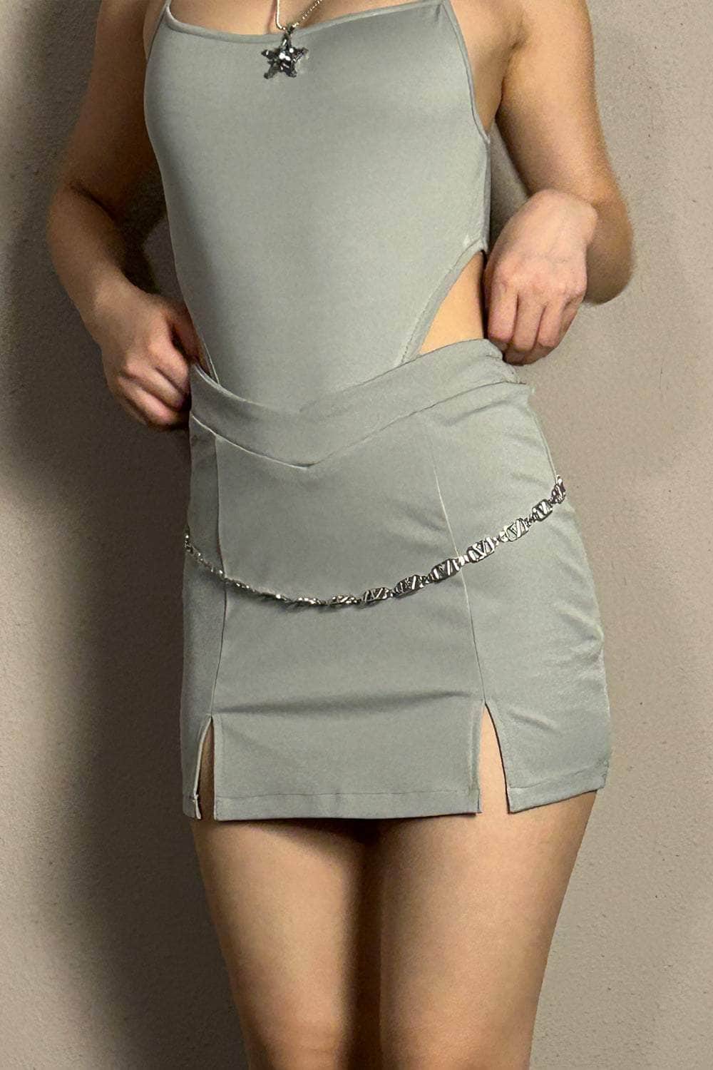Cool Grey V cut pencil skirt - BEEGLEE