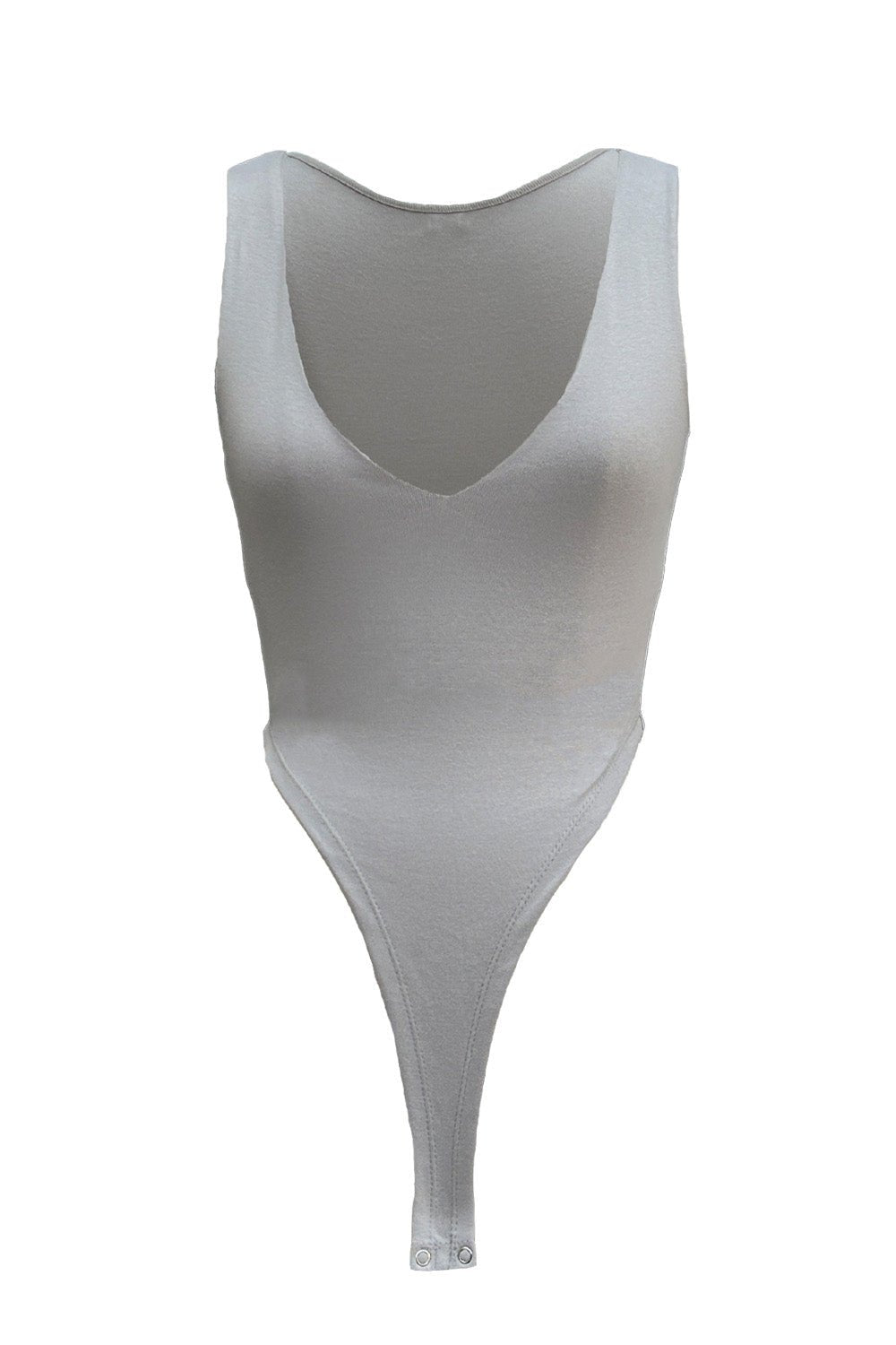 Grey Plunging V Bodysuit - BEEGLEE