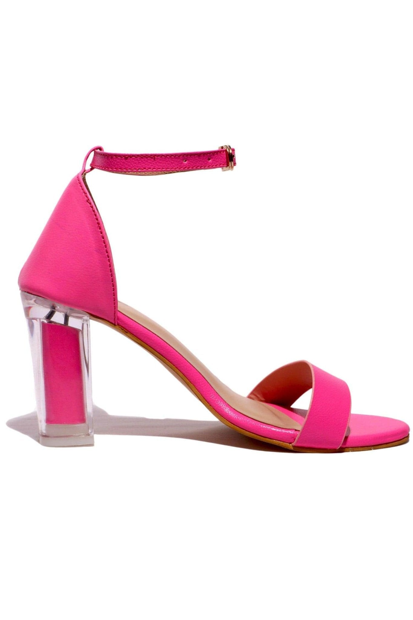 Hot Pink Ankle Strap Clear Block Heel Sandals - BEEGLEE
