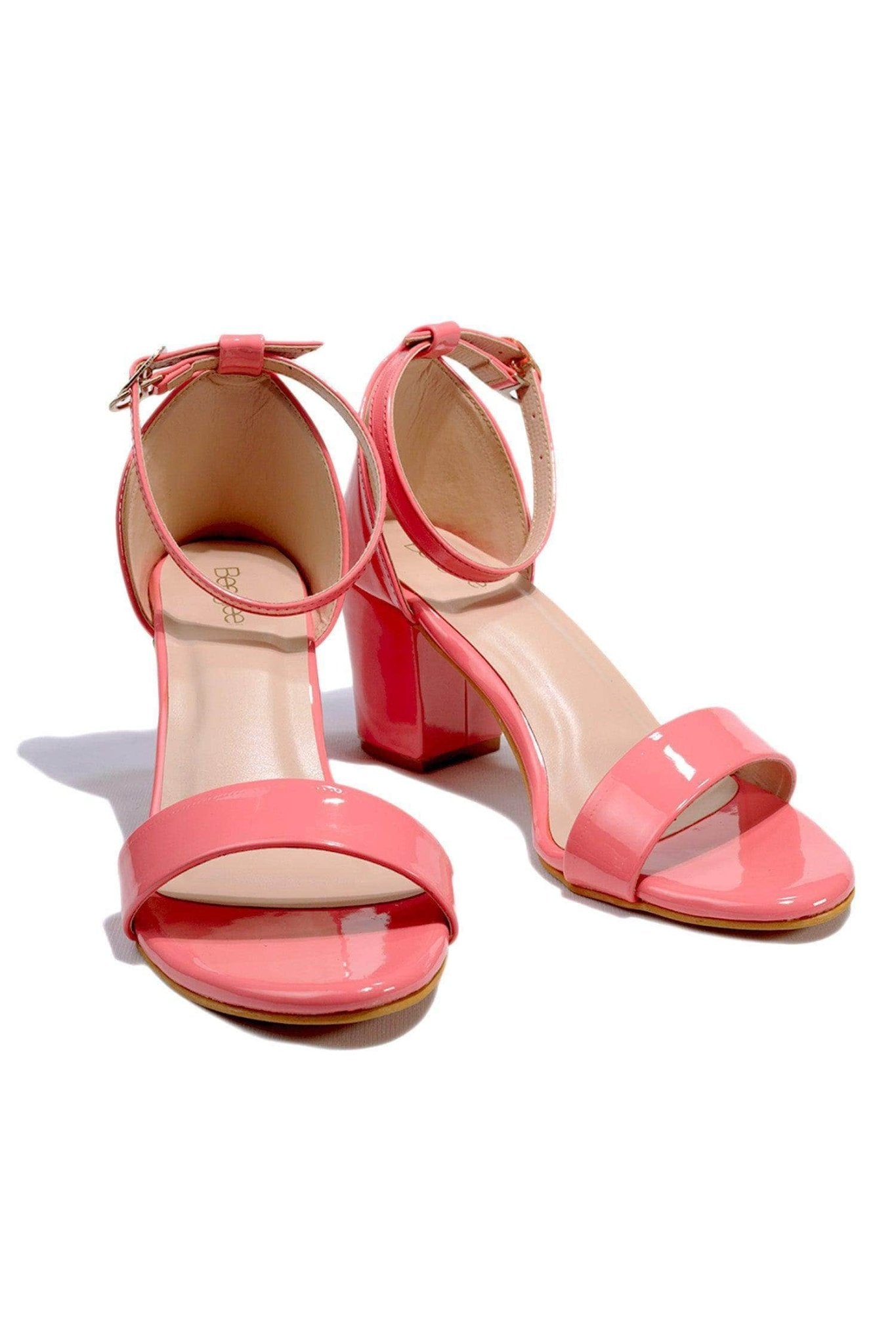 Peach Pink Patent Heels With Buckle Closure - BEEGLEE