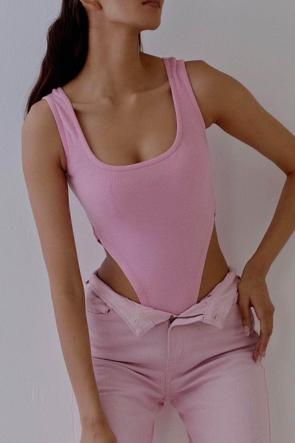 Pink Square Cut Bodysuit - BEEGLEE