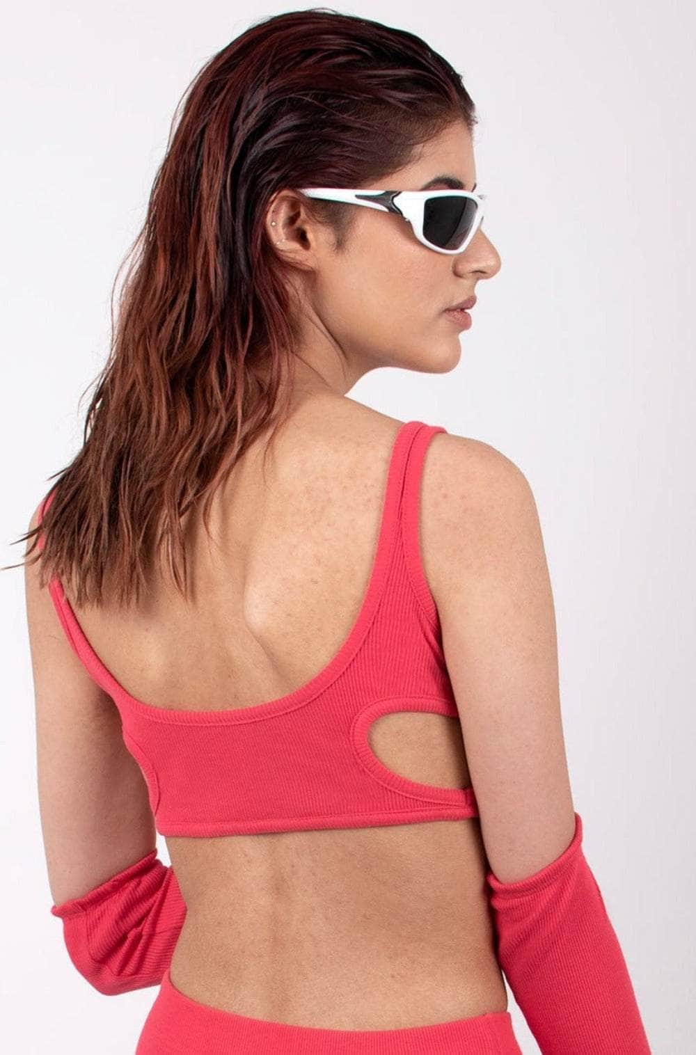 Red Cut Out Rib Top - BEEGLEE