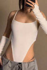 White Extra Deep Strap Bodysuit - BEEGLEE