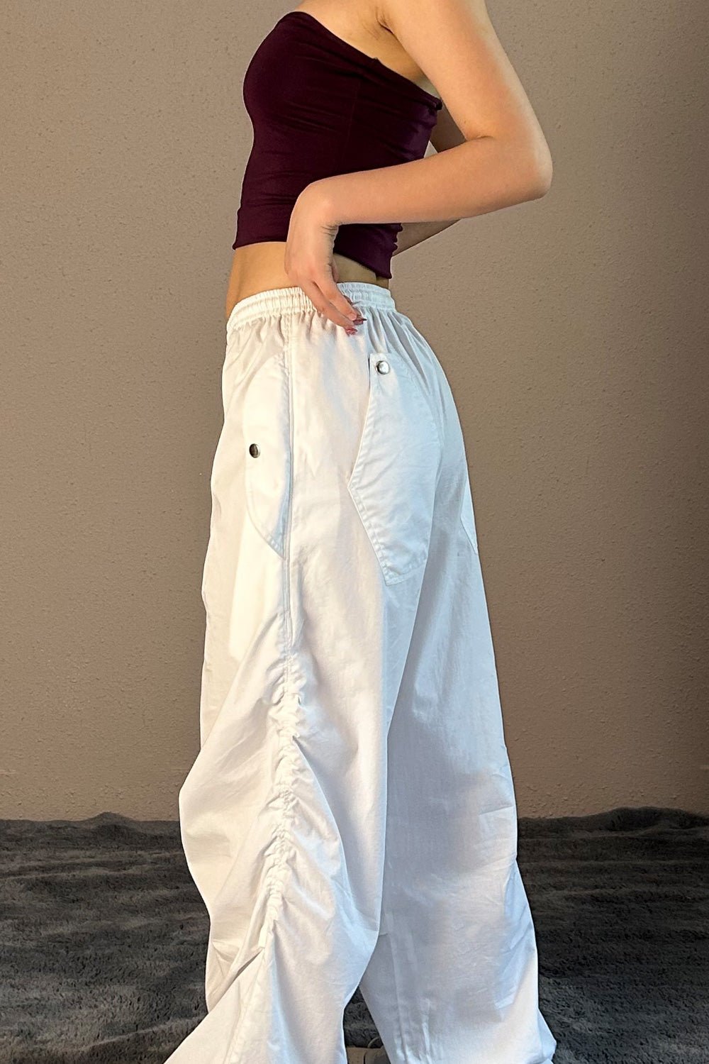 White Flared Parachute Pants - BEEGLEE